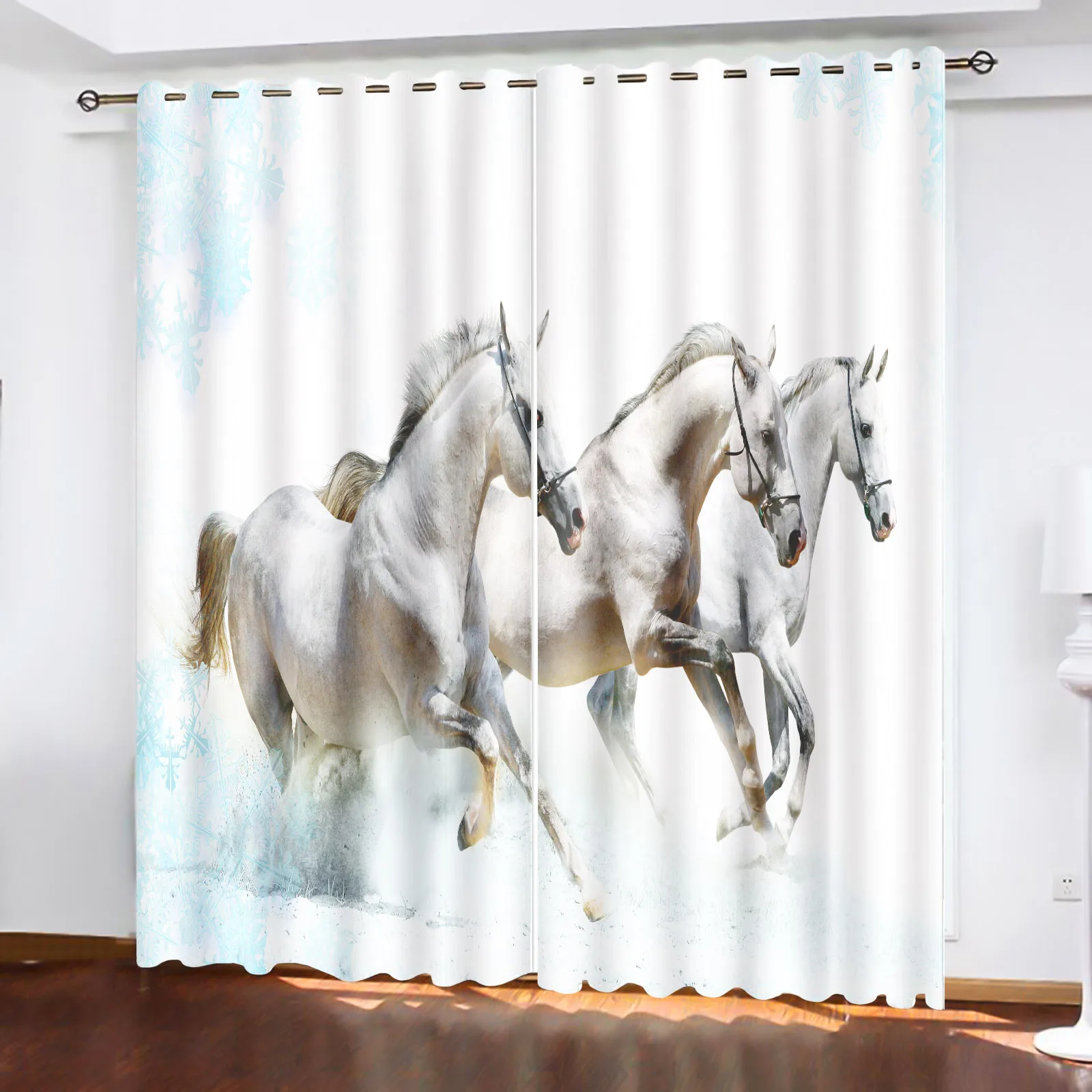 Horse，Steed Curtains For Living Room Anime Blackout Curtains Perforated Cartoon Cute Dustproof Living Room Bedroom