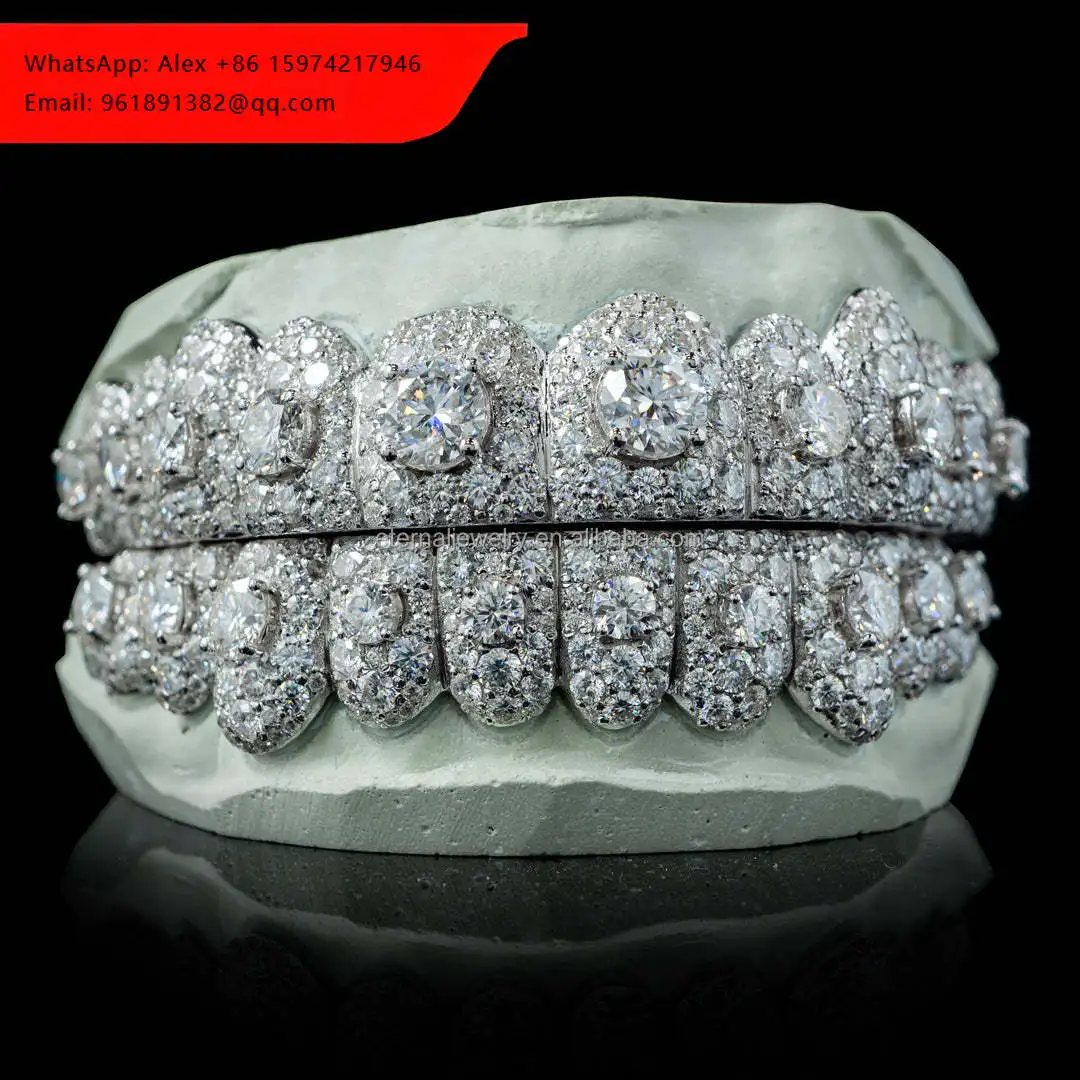 

S925 Silver 10K 14K 18K VVS Moissanite Grillz Custom Gold Teeth Grillz Round Brilliant Cut Hip Hop Diamond Grillz For Men Women