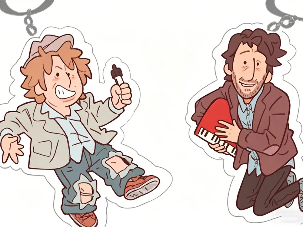 Nirvana the Band the Show Keychain - Matt & Jay Cartoon Character Acrylic Keyring - Canadian TV Series Fan Merch Gift