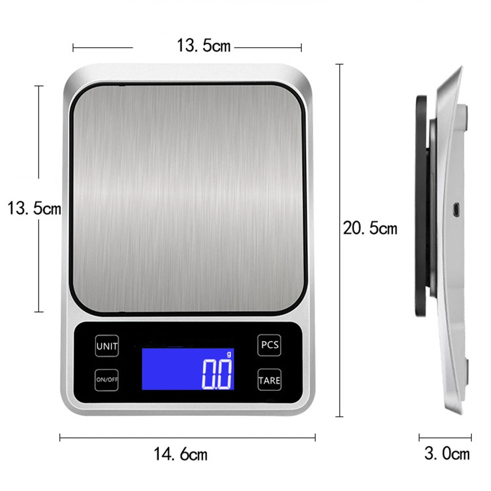 Kitchen Scale 10/5KG Weighing Food Balance USB Charge Digital Scale 1/0.1g Stainless Steel Baking Measure Tools G/Oz/Lb/Tl/Kg/Ml