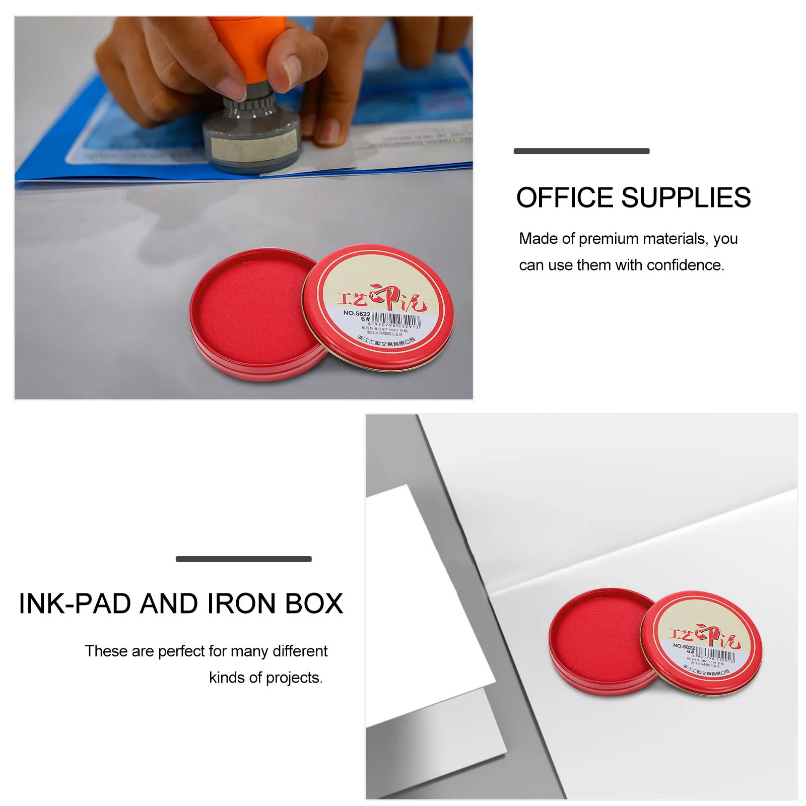 5Pcs Durable Round Shaped Red Ink Pads Iron Boxed Perfect for Office Contracts Fingerprints DIY Projects Ink Pads