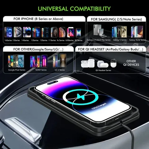 Беспроводное автомобильное зарядное устройство для iPhone и Samsung — детальный вид товара
