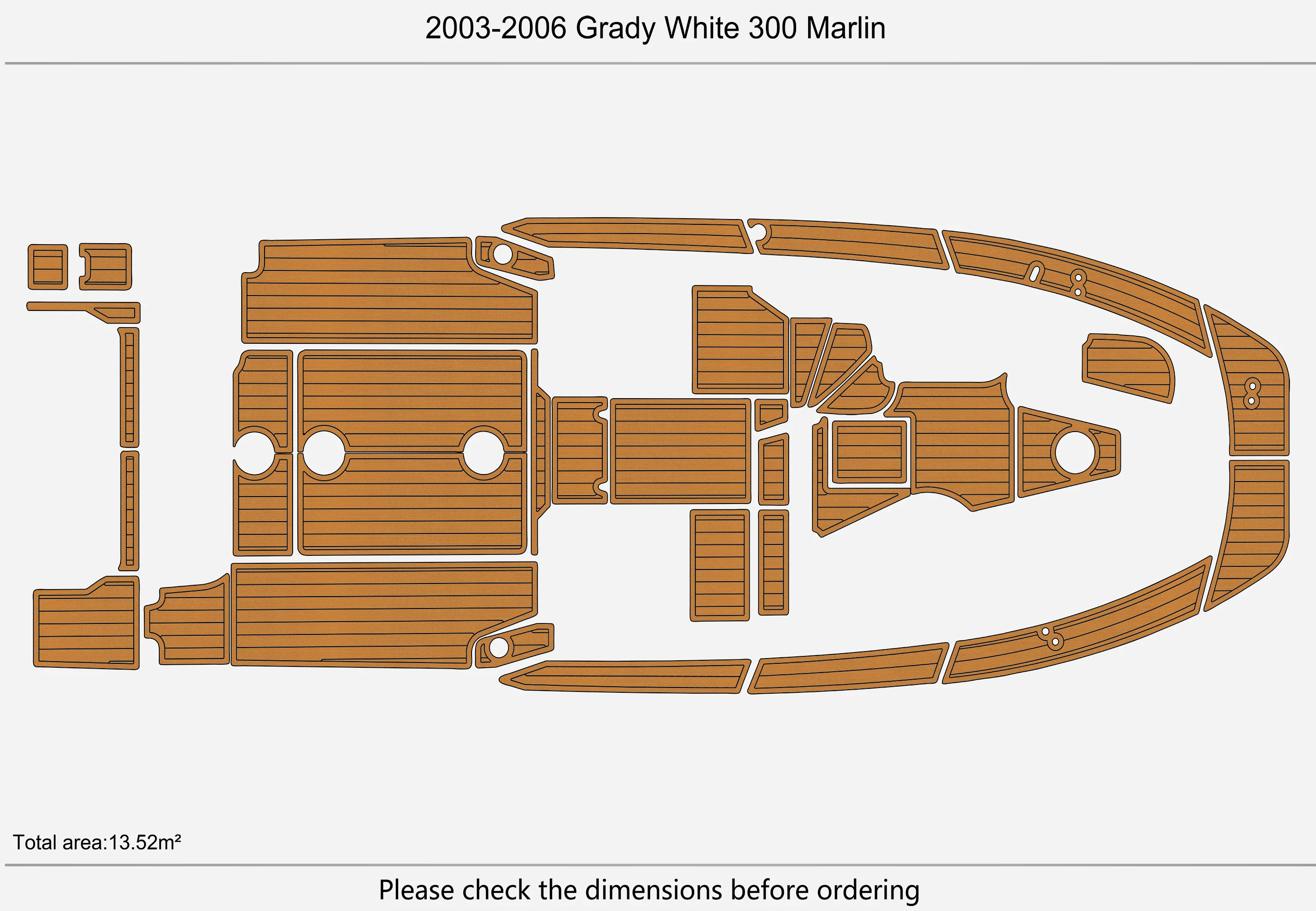 Non-Slip EVA Faux Teak Marine Mat Self-Adhesive 6mm Yacht Cockpit Pad for 2000-2003 Grady White 300 Marlin Deck Easy Install