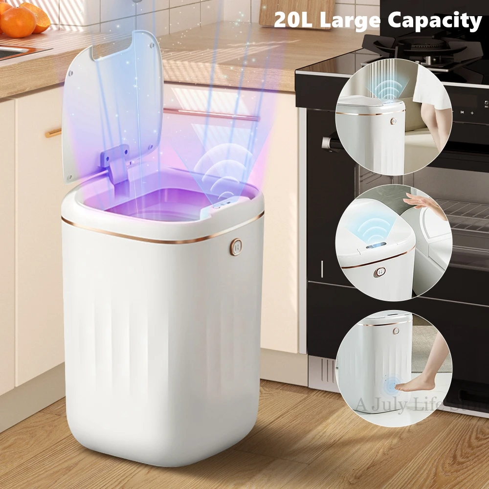 

20L Automatic Sensor Trash Can Large Capacity Waterproof Garbage Bucket UV Light Wastebasket Smart Trash Bin Kitchen Food Waste