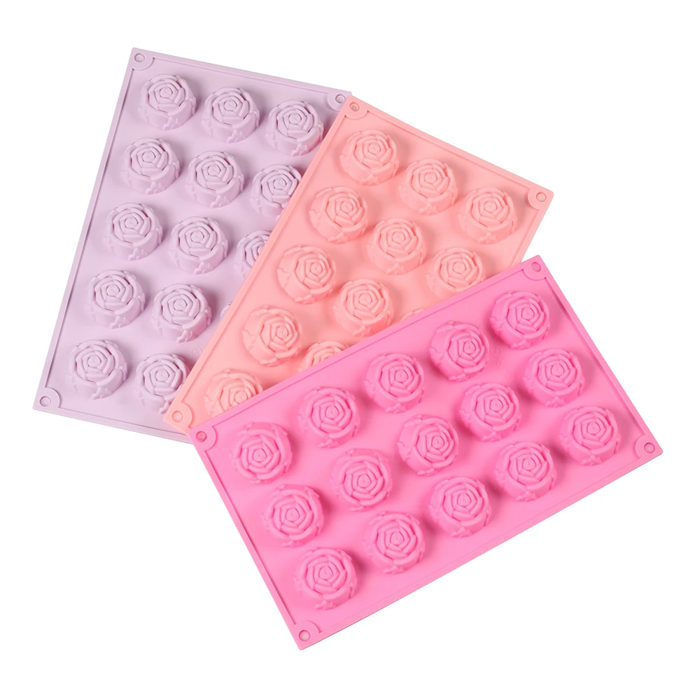 15 Cavity Rose Mold Silicone Chocolate Candy Mold DIY Dessert Pudding Cake Decoration Mould Rose Shape Ice Cube Making tools