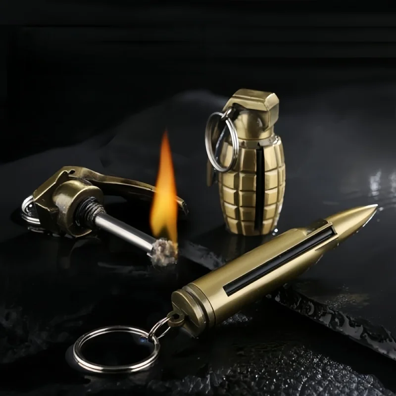 Permanent Match Outdoor Fire Starting Tools Metal Keychain Fire Men Gift Bullet Lighter Coal Lighter Creative Lighters Retro
