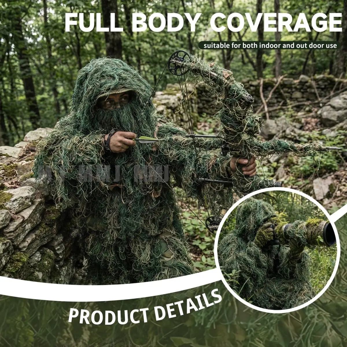 

3 Terrain Ghillie Suit Camouflage for Desert Snow Jungle Hunting Birdwatching Universal Traje Ghillie Unisex One Size Fits All
