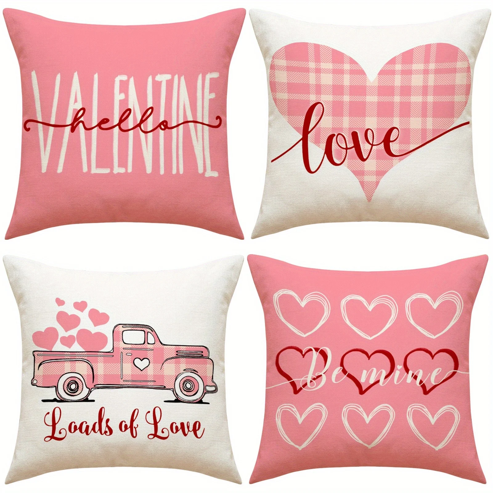 

4Pcs Valentine's Day Polyester Pillow Covers, Decorative Cushion Covers for Bedroom Decor,Home Accessories (Pillow Not Included)