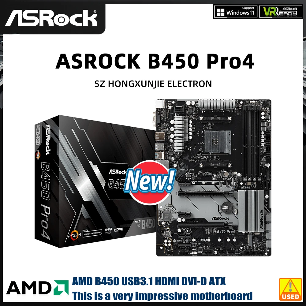 ASROCK B450 Pro4 Motherboard B450 B450M Motherboard AM4 support Ryzen 5 5500 5600GT 2700 5700 1700 1400 cpu DDR4 128GB ATX new