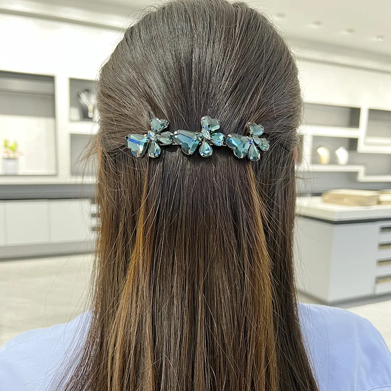 High-end Butterfly Hair Clip Hair Accessories Inky Blue Luxury Imitation Crystal Top Clip Accessories  Accessories for Women