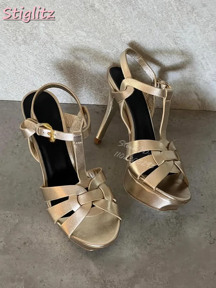 

Solid Cross Straps Sandals Peep Toe Platform Ankle Straps Patent Leather Stiletto High Heels 2025 Women Fashion Party Shoes