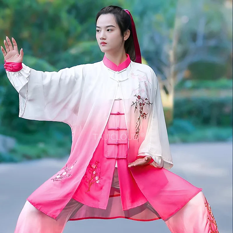 New Gradient Plum Blossom Embroidered Tai Chi Uniform - Premium Performance & Practice Martial Arts Clothing for Men and Women