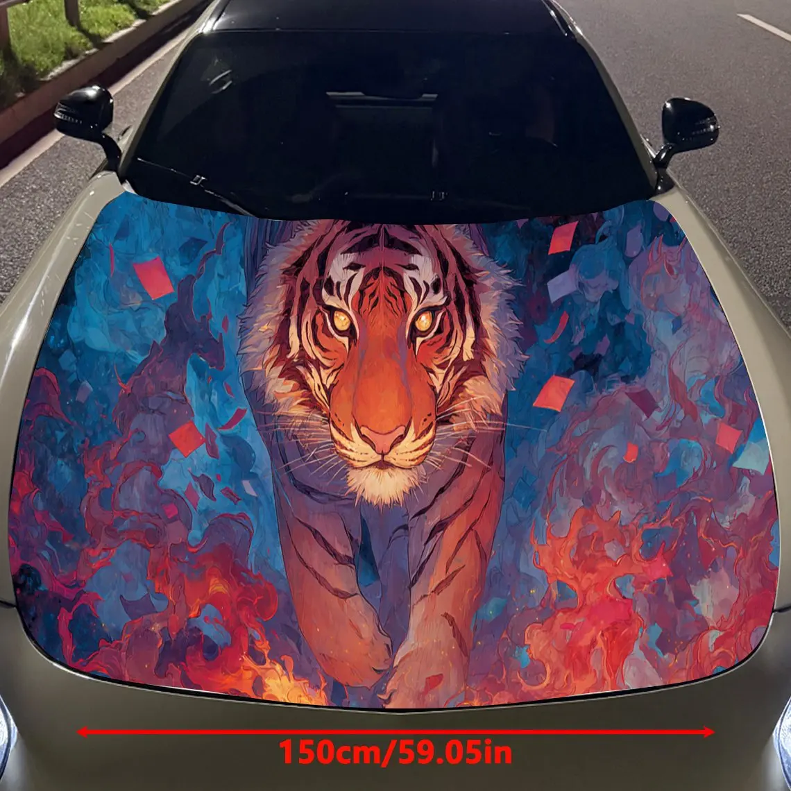 Cool Flame Tiger print,car hood stickers,PVC waterproof Self adhesive car hood sticker,car hood decoration protection stickers,A