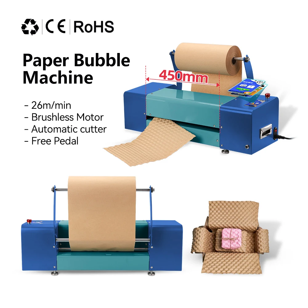 Máquina de cojín de papel ecológico de burbujas Kraft de corte automático de 450 mm para logística de embalaje degradable protectora