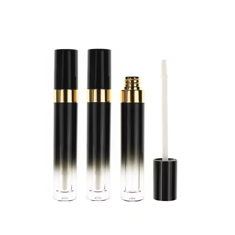 30pcs Empty Lipgloss Empty Bottles 5ml Glossy Black Gradient Gold Collar Ring Cosmetic Packaging Plastic Lip Gaze Containers