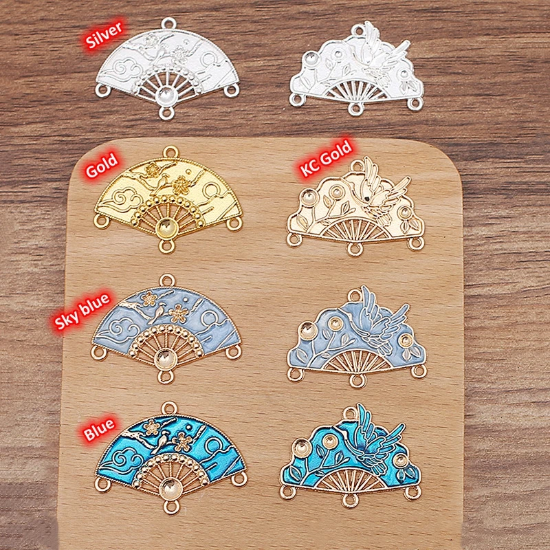 BoYuTe (30 Pieces/Lot) Vintage Enamel Fan Alloy Pendants Bird Floral Charms Multi Loops Connectors for DIY Jewelry Making