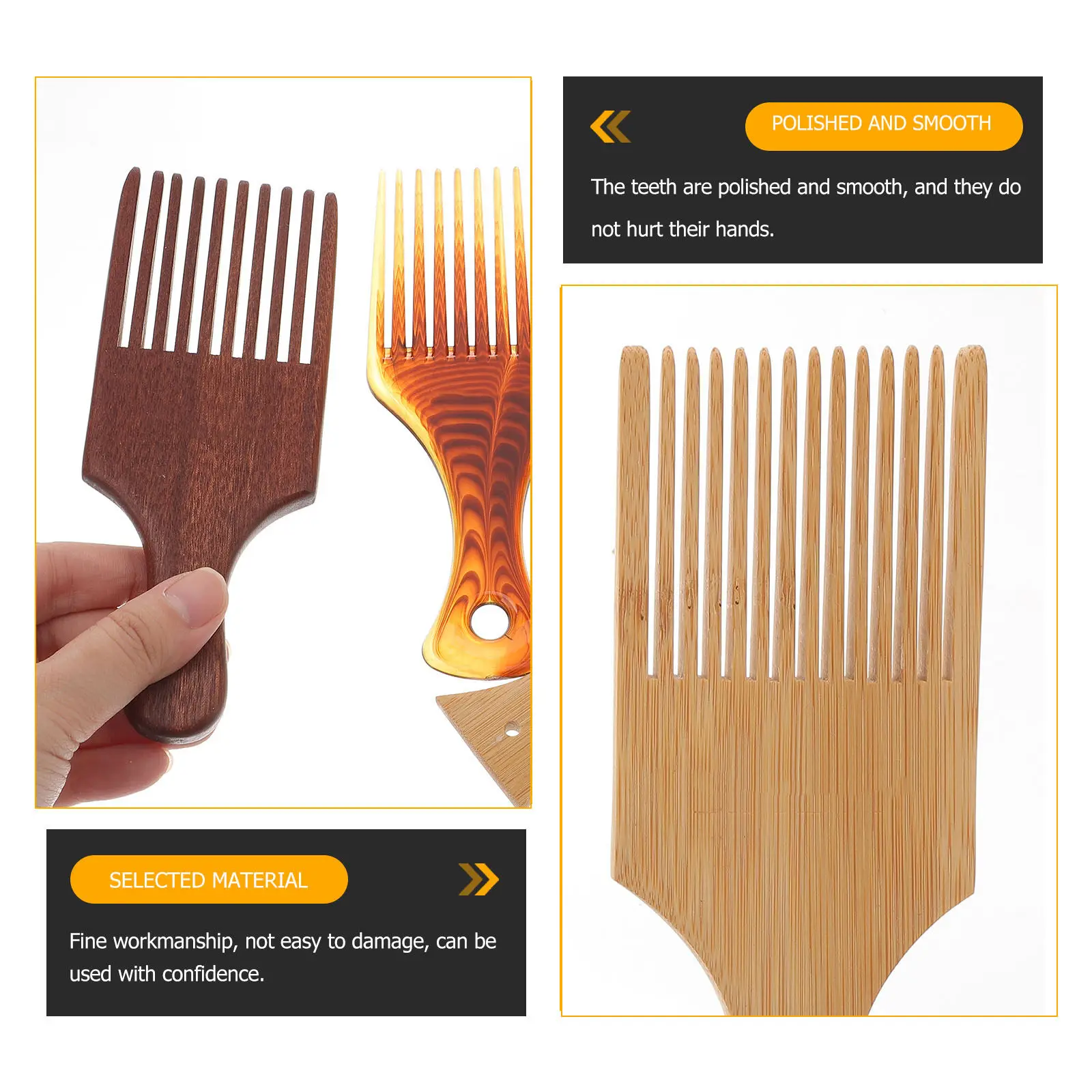 3Pcs Wooden Wide Tooth Hair Comb Large Detangling Smooth Scalp Massage Styling Rake Slick Brush for Thick Tangled Hair Adults
