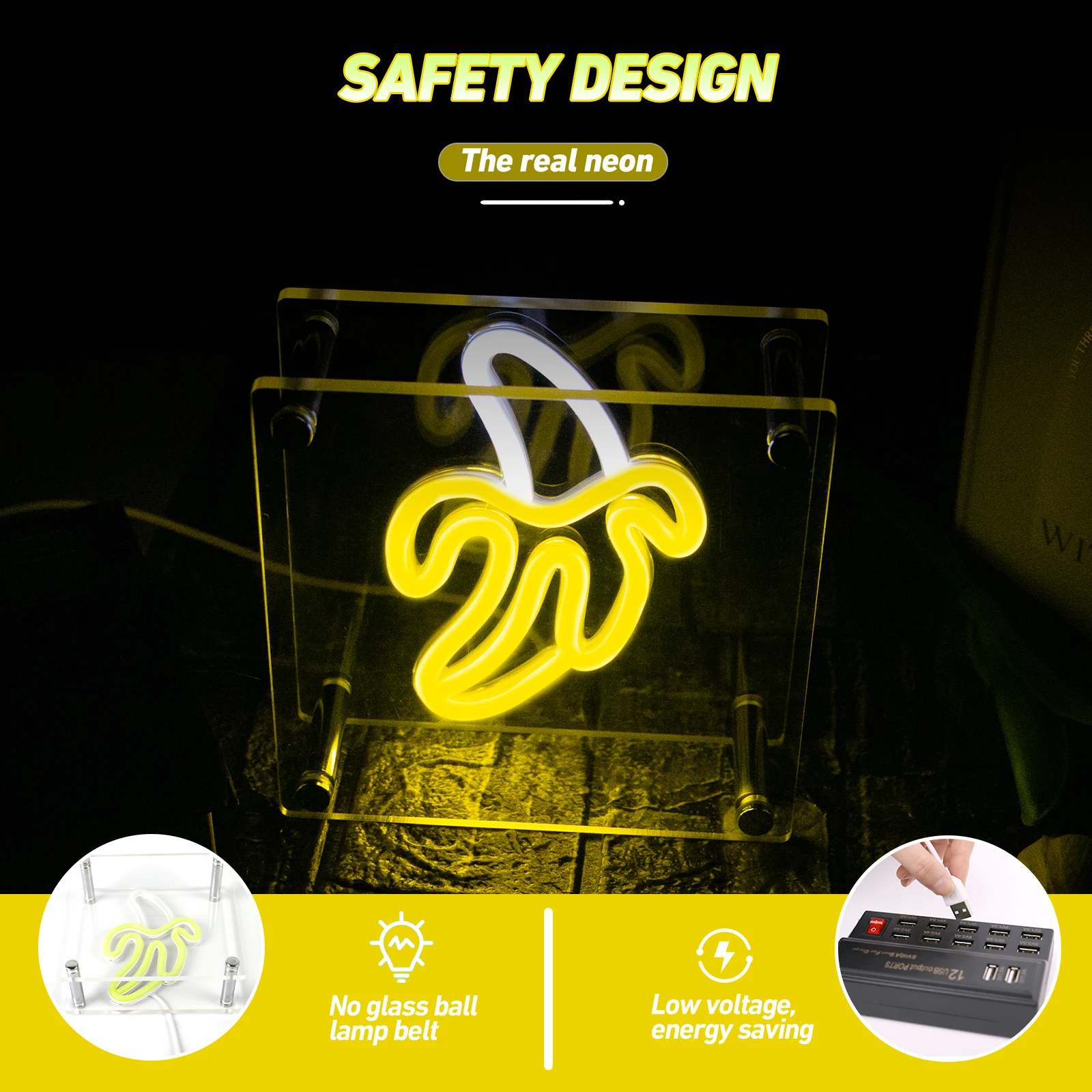 Banana Shape Neon Light Signs light with base Room hotel desk Decor Lamp LED Art Neon Night Lights Hanging Led Lamp for Party