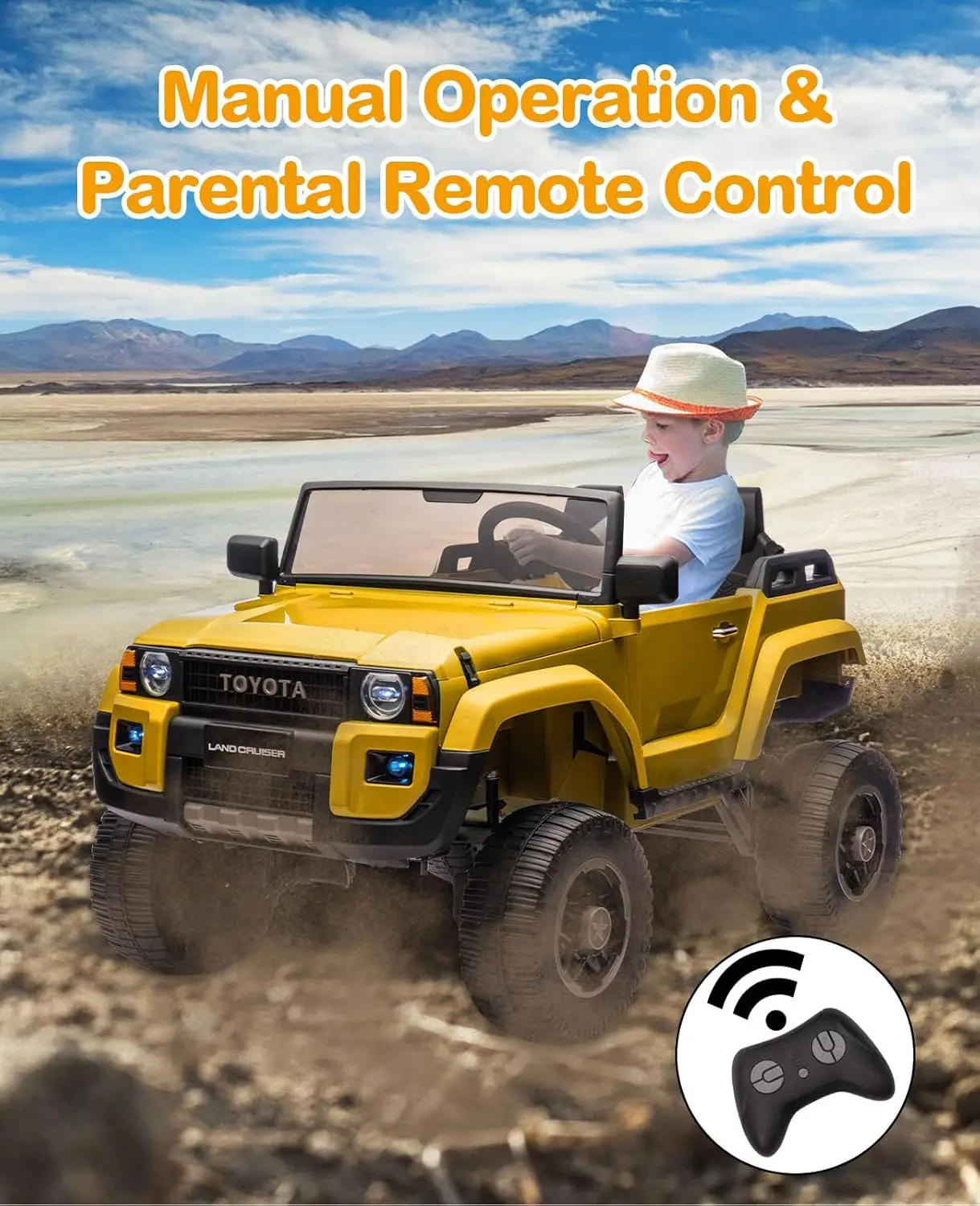 Auto da giro elettrica per bambini Camion da giro a 2 posti 24 V con telecomando Motori 4×100 W e sistema commutabile 4WD/2WD