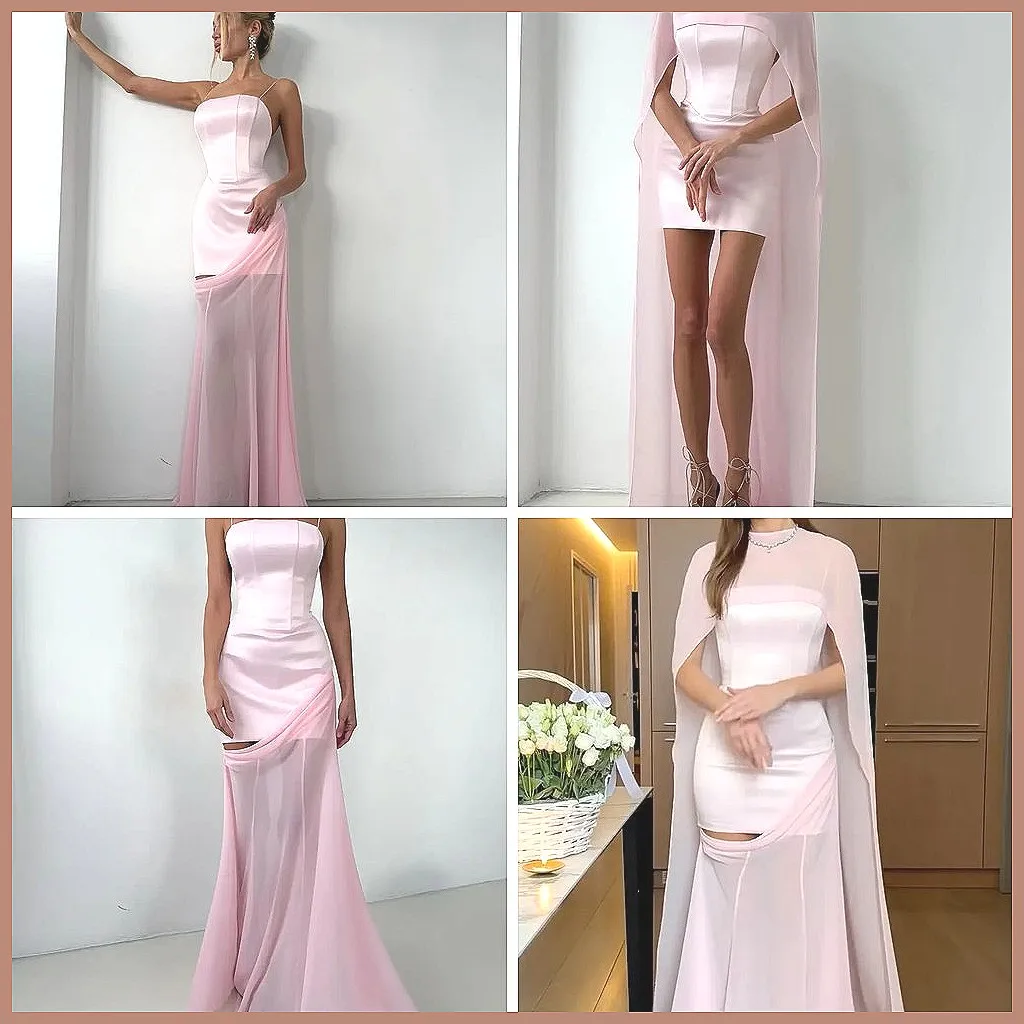 

Pink Mesh Shawl Dress with Detachable Cape, Backless Bodycon Mini Dress for Evening Party (Characters: 78)