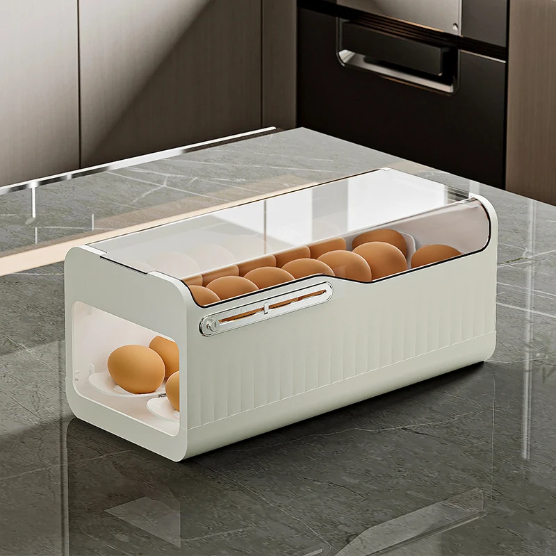 Egg Storage Box, Slide Style Egg Rack, Refrigerator Side Door Storage Rack, Kitchen Storage Box, Timer Preservation Box