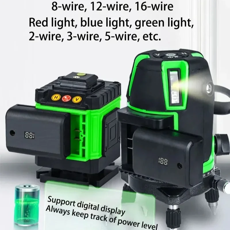 6.8Ah 13.6Ah Chargeable high power battery Laser level 360 building tools for levelling 3D 12 line powerful green laser level
