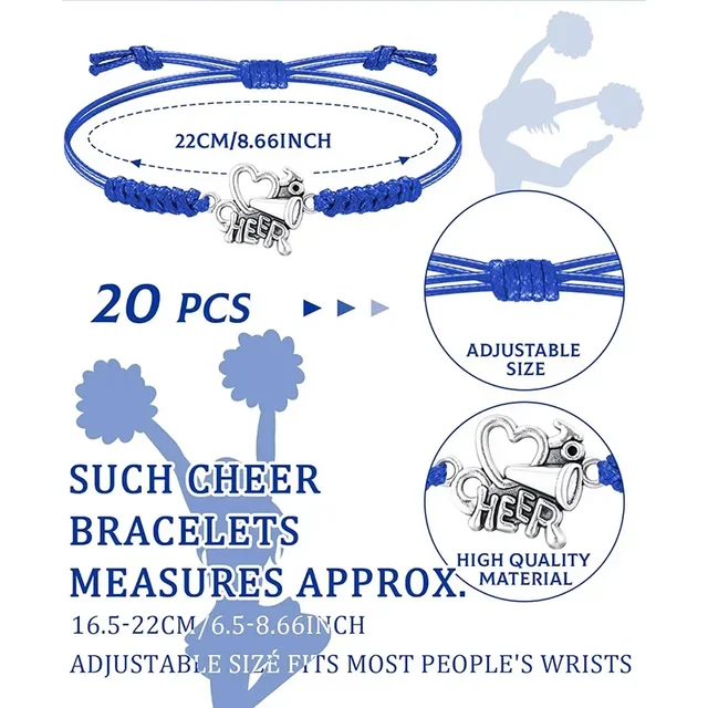 20Pcs Adjustable Cheerleading Charm Bracelets, Multi-color Set, Heart Megaphone Jewelry, Gifts for Girls, Team Accessories 2