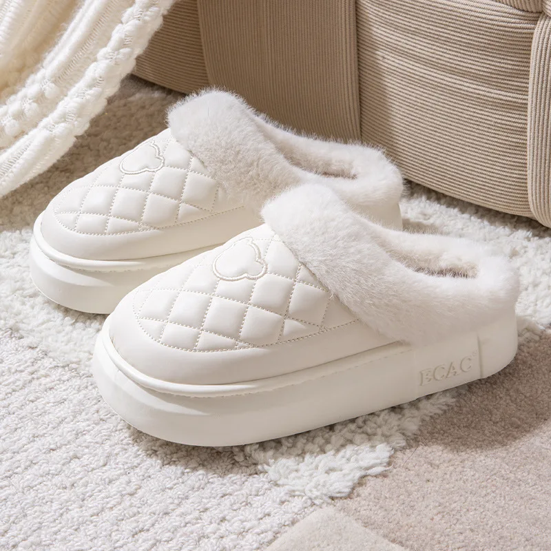 Asgard Women Fur Fuzzy Slippers Outdoor Waterproof Plush Lined Slides Indoor Antiskid Platform Cotton Shoes Fluffy House Slipper