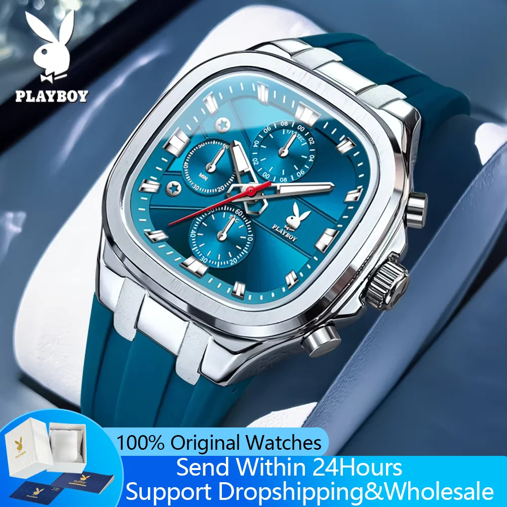 

Мужские часы PLAYBOY 3076: люксовые, от ведущего бренда, с квадратным циферблатом, силиконовым ремешком, водонепроницаемые, светящиеся, кварцевые, с хронографом