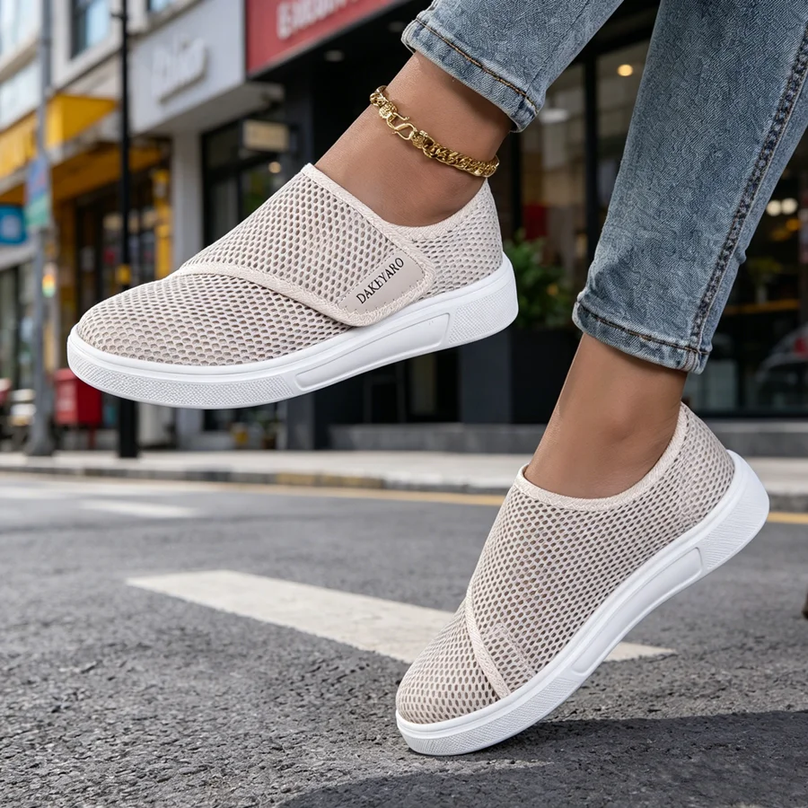 Wide Version of Velcro Walking Casual Mom Shoes, Ultra-Light, Soft-Soled, Non-Stuffy, Large Mesh, Comfortable Slip-On Walking Shoes