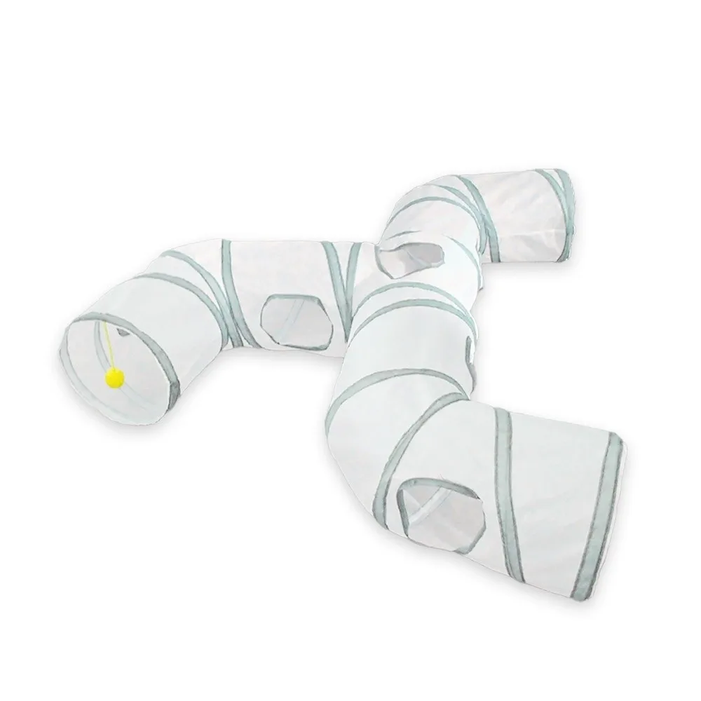 Three-Way Folding Cat Tunnel Toy Breathable Interactive Cat Hiding Cave Extended with Ball Pet Playing Tube Hideaway