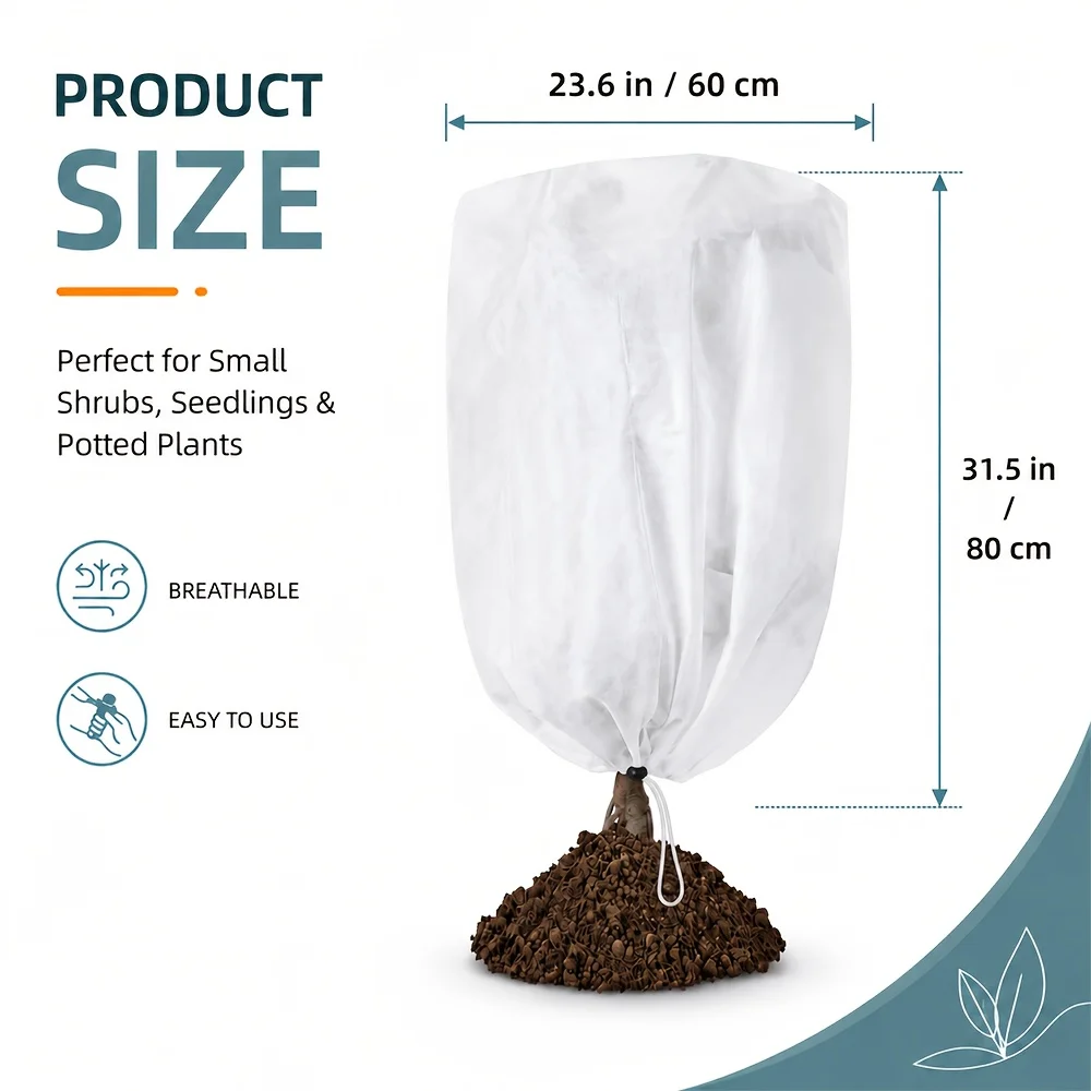 2pcs Frost Protection Cover Set, 60 X 80cm, Reusable with Drawstring, Suitable for Winter Plants and Cold Weather Gel Clothes