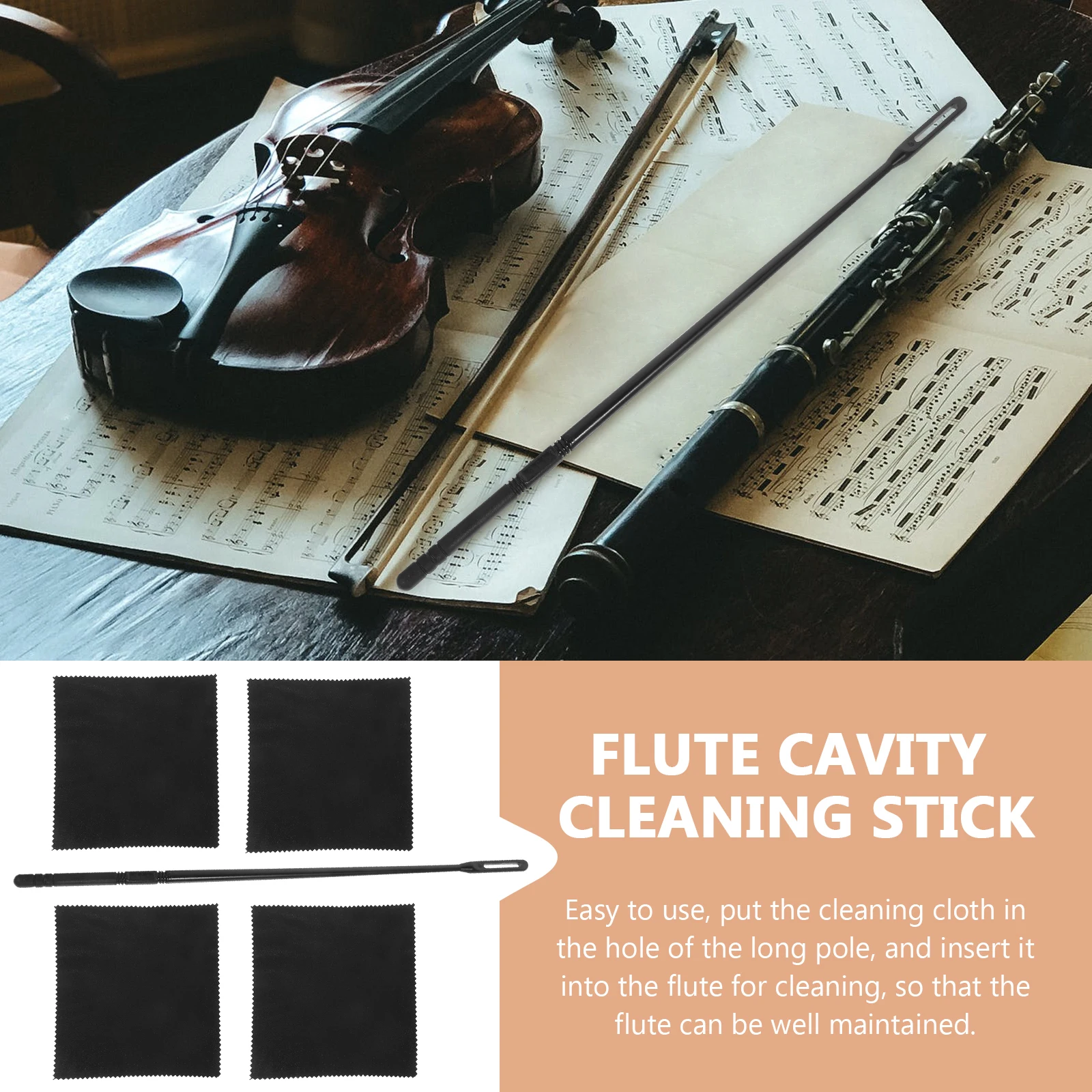 

4pcs Cleaning Rod Kit Accessories Cleaning Cloth Set Maintenance Tools Music Instruments Cleaner Nursing Cloth for Flute Players