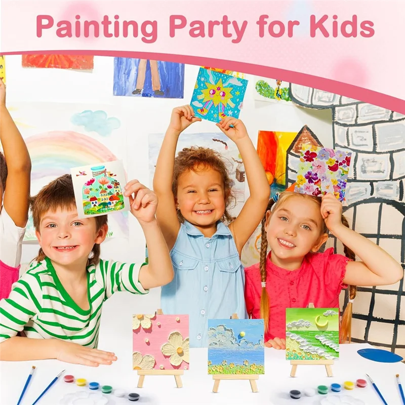 WCS-Mini Canvases With Easel Sets, Small Painting Canvas With Mini Easel 4 X 4 Inch Art Canvases Painting Kit