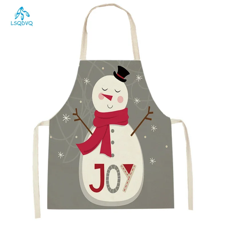 Christmas Apron Snowflake Tree Kitchen Apron Santa Claus Elk Snowman Print Aprons Dinner Party Cooking Apron Baking Accessories