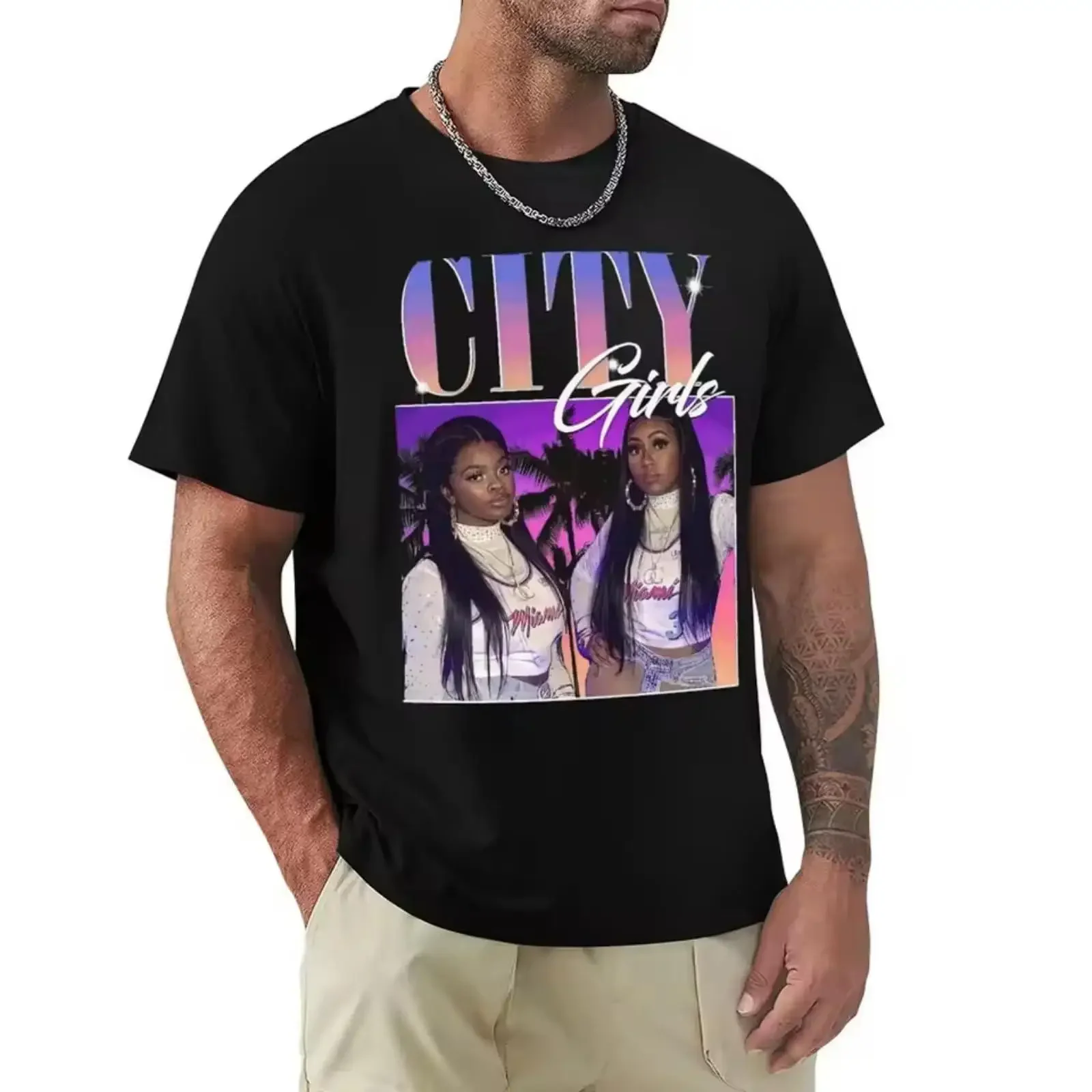 City Girls Miami Hip Hop Duo T Shirt Black vintage Washed fashion Casual Soft Versatile Breathable Stylish streetwear