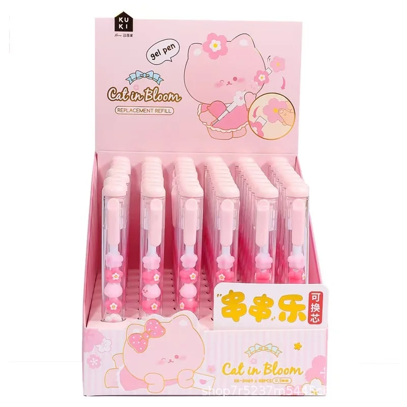 

24pcs/lot Creative Sakura Cat Press Gel Pen Cute 0.5mm Neutral Pen School writing Supplies Promotional Gift