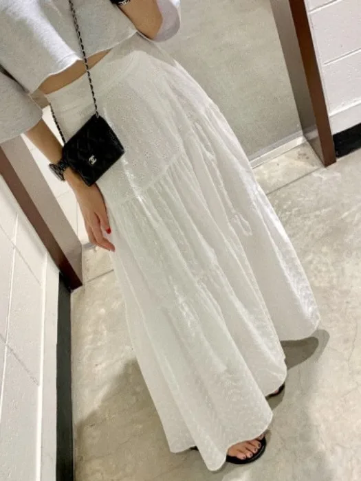 

Lace Hollow out High Waist A-Line Skirt Women's Early Autumn Fairy Skirt Cake Skirt Loose Fit Gauzy f-length Skirt