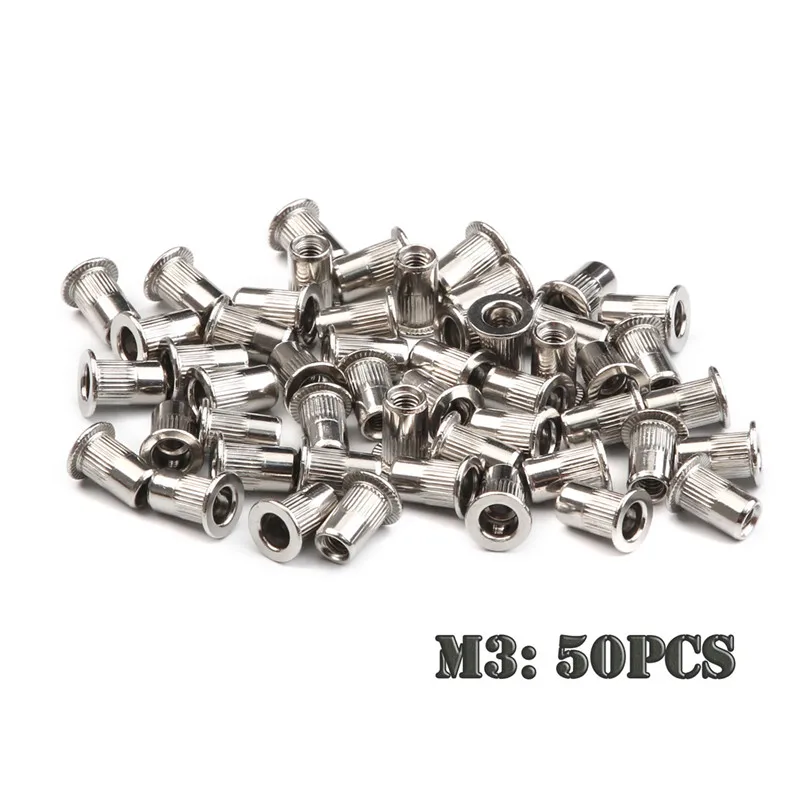 200/50pcs écrou à rivets en acier inoxydable/acier au carbone écrous à rivets à tête plate ensemble M3 M4 M5 M6 insert fileté écrous rivetés