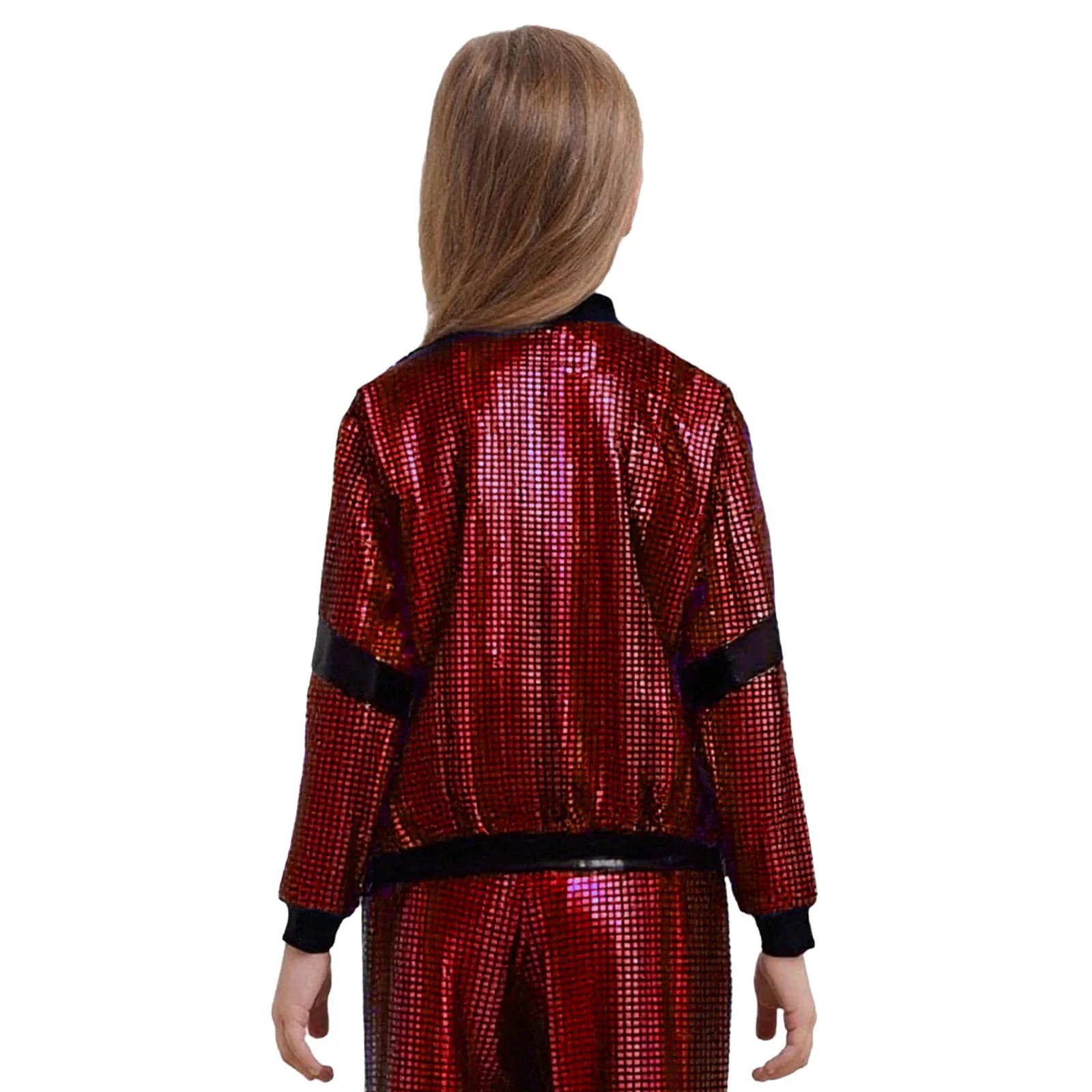 어린이 소년 소녀 힙합 재즈 댄스 의상 봄 긴 소매 앞 지퍼 메탈릭 격자 무늬 컬러 블록 자켓 코트 streetwear