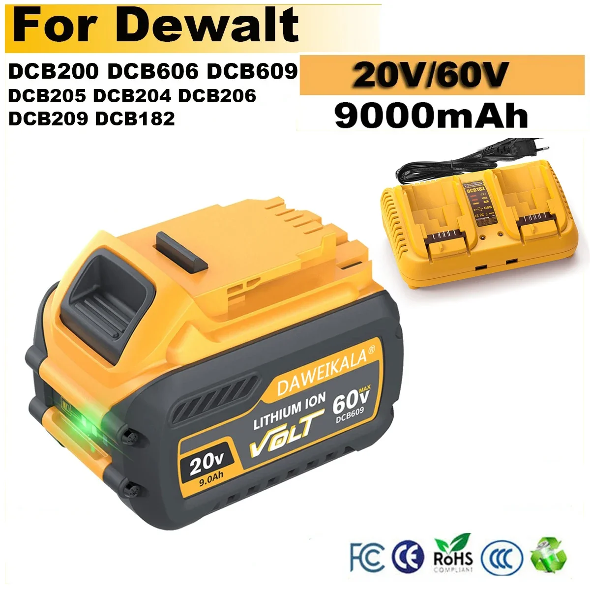 Для Dewalt DCB609 60 В MAX Flexvolt аккумулятор 9000 мАч, совместимый с DCB547-XJ DCB606 DCB200 DCB182 DCB204 аккумулятор для электроинструмента