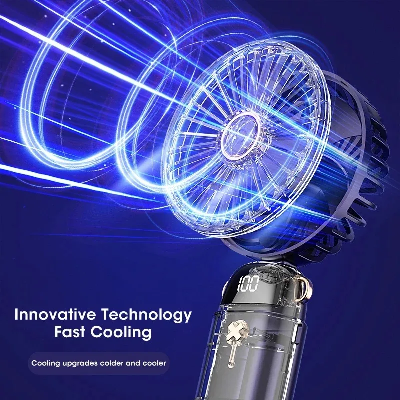 Neck Fan 5-Speed Mini Foldable Portable USB Rechargeable Handheld Hanging with Phone Stand LED Display