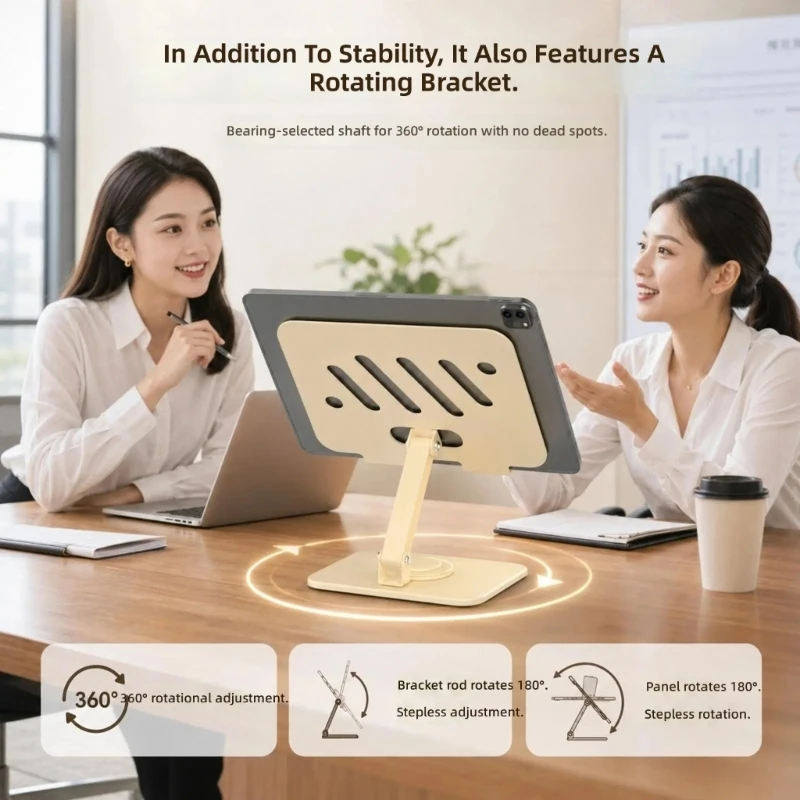Desktop Carbon Steel Screen Stand with Raised Contact Surfaces, Lower Support Rests, and Angle-Changing Tablet Support Arm H8WD
