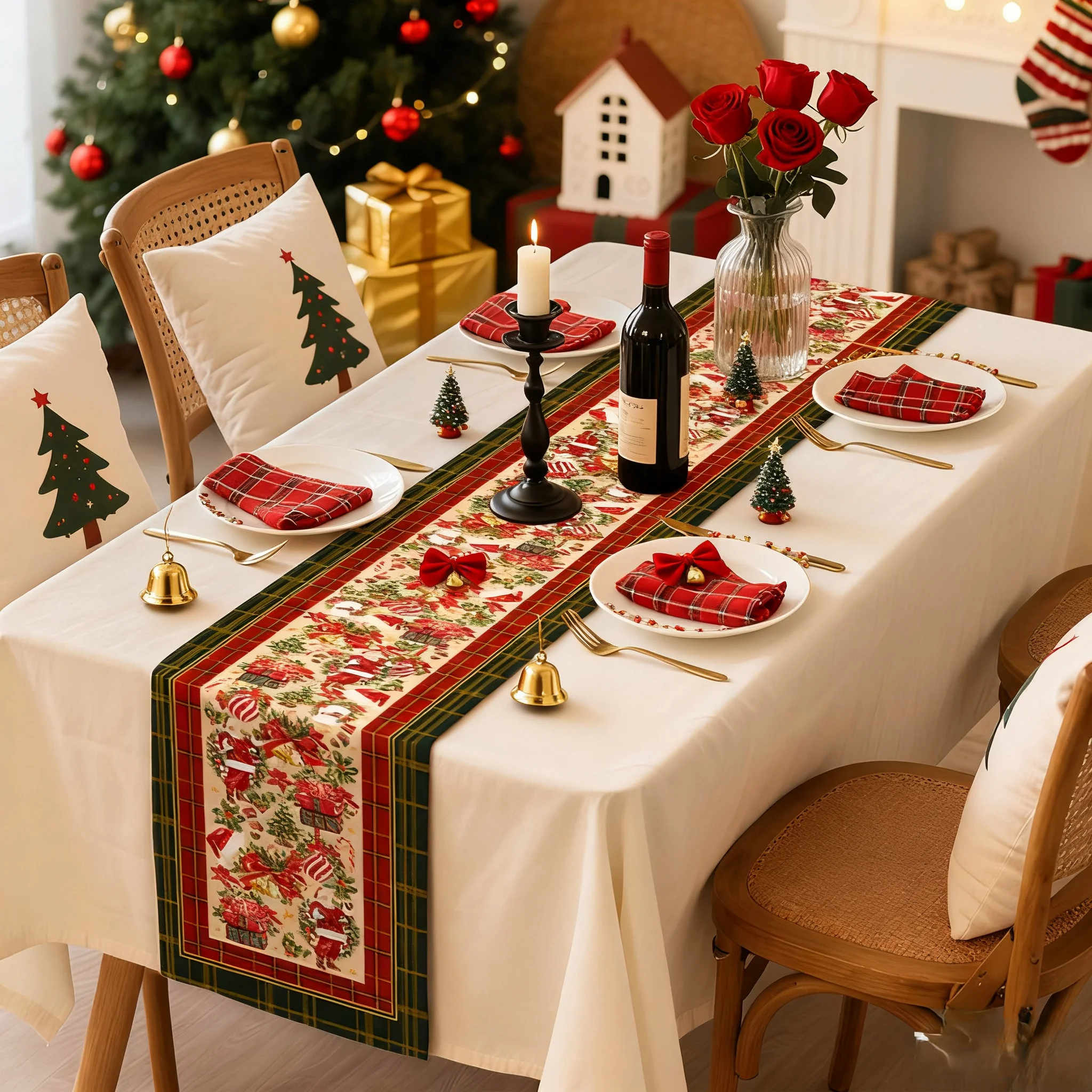 

Рождественские украшения: Красная рождественская скатерть в американском стиле, роскошная, для создания атмосферы, длинная прямоугольная дорожка на обеденный стол, домашний текстиль