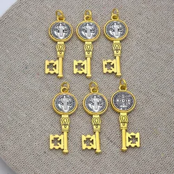 6pcs Saint St Benedict Medal Cross Key Spacer Charm Beads Pendants Alloy Handmade Jewelry DIY T1692