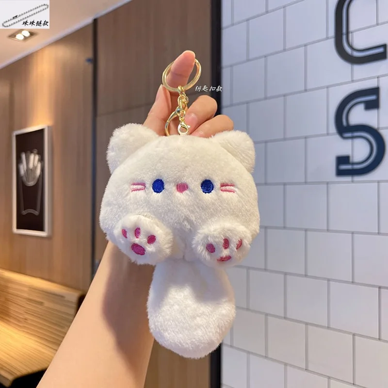 Adorável brinquedo de chaveiro de pelúcia de gato, pingente de chaveiro para bolsa mochila bagagem coleira de animal de estimação, presente de boneca bonito para estudantes meninas mulheres