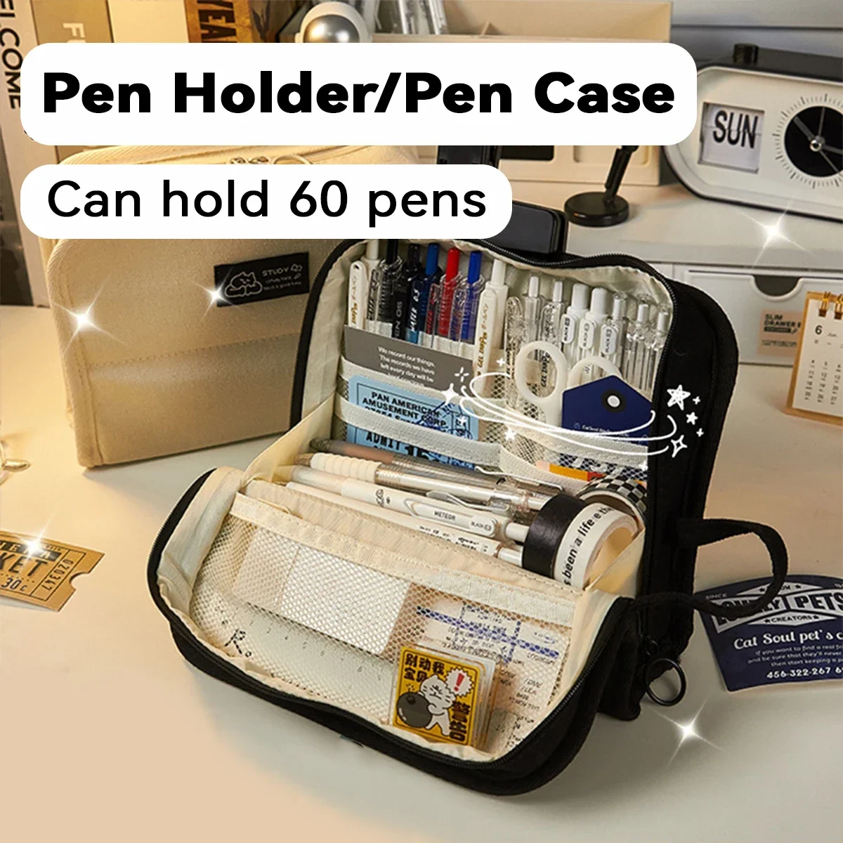 Large-capacity Canvas Pencil Case Simple Style New Popular Student Stationery Storage Box School Office Supplies