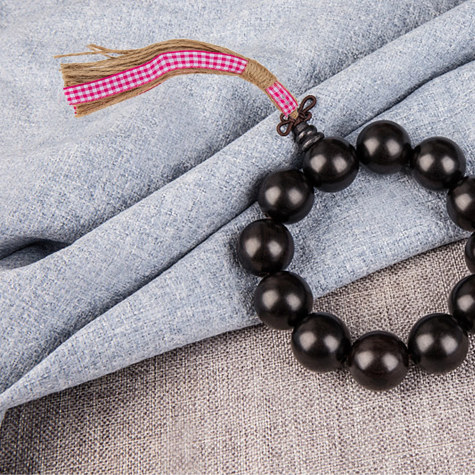 12Pcs Rumbai Jute Alami Rustic, Tali Rami Liontin DIY, Manik-Manik Kayu untuk Kerajinan, Rumbai Tali DIY, Manik-Manik Kayu Rumbai