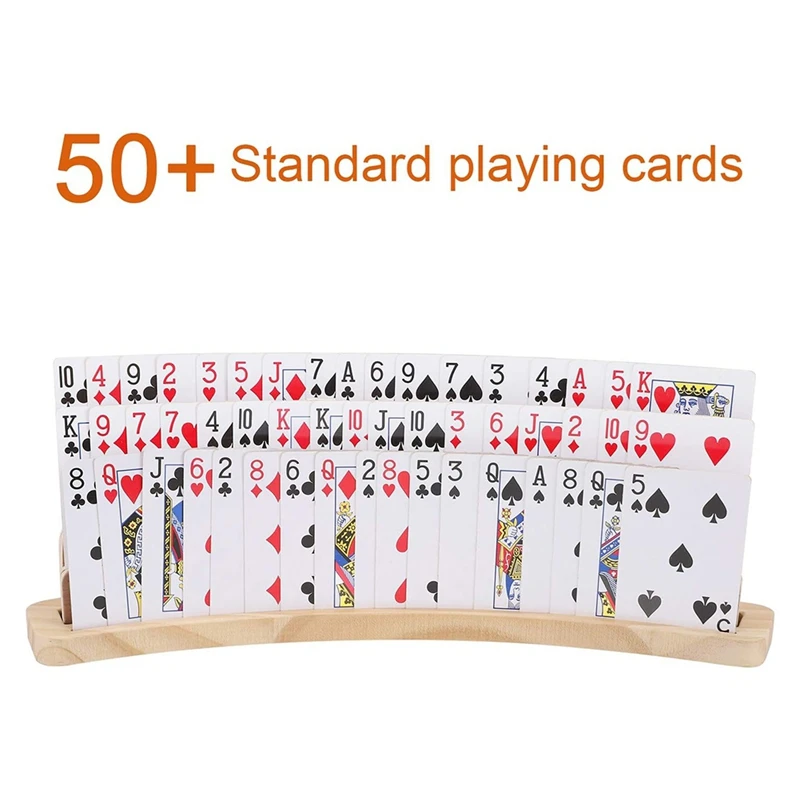 2Set Curved Wooden Playing Cards Holder Tray Rack Organizer Solid Card Holder For Bridge Canasta Strategy Card Playing