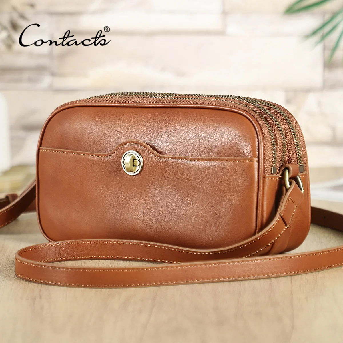 

CONTACT'S Genuine Leather Sling Shoulder Bag for Women Luxury Designer Small Crossbody Bag Female Bag Handbag Phone Pocket Purse